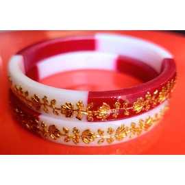 Plastic Gold Plated Red Pola Bangles 6 mm - PL2
