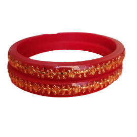 Plastic Gold Plated Red Pola Bangles 6 mm - PL2